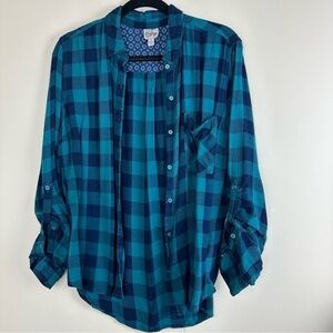 Coming vintage gingham plad bandana hankerchief style button down shirt XL